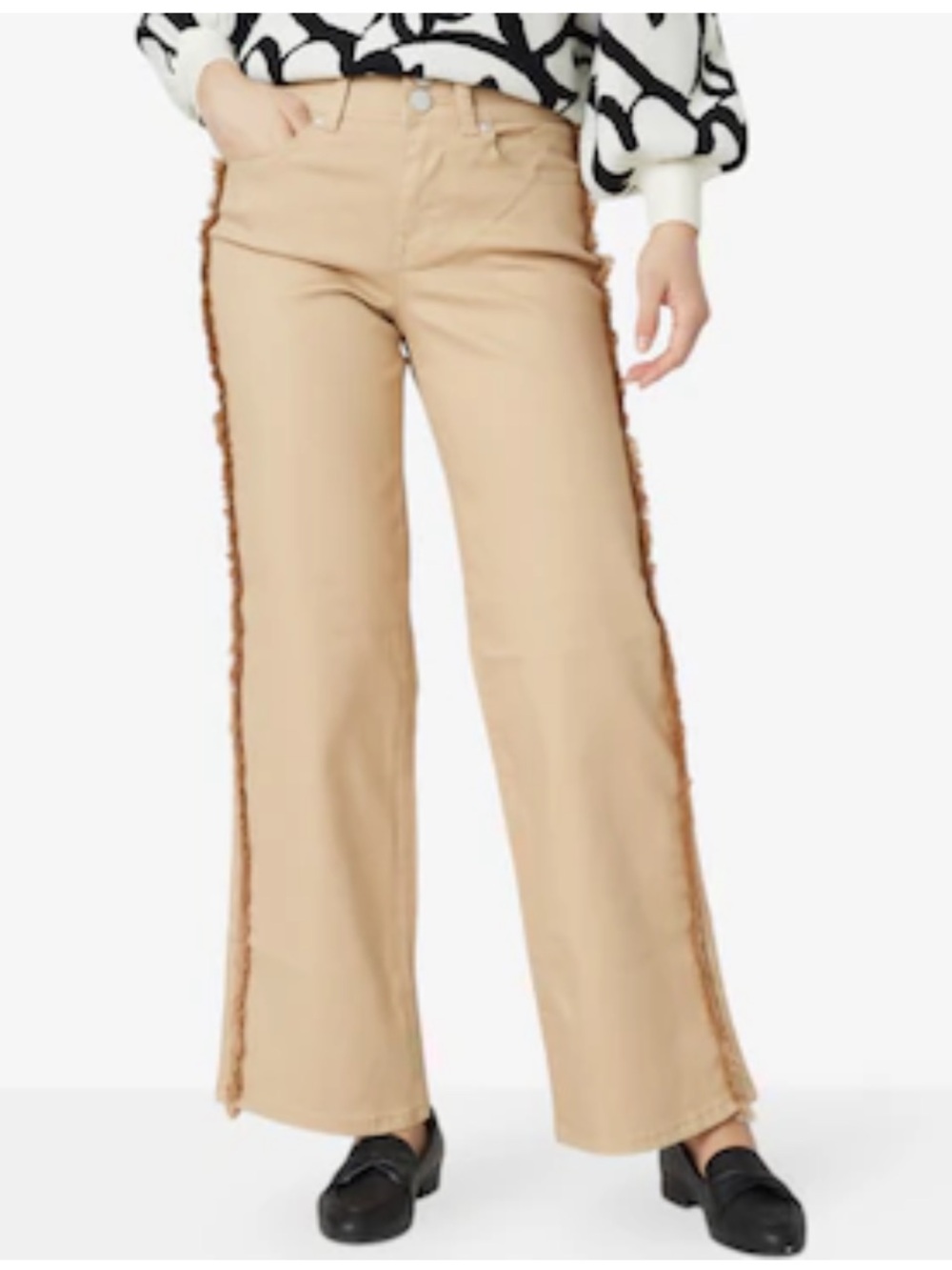 DG2 Wide Leg Fringe Side Seam Pants  in tan- worn once- excellent condition